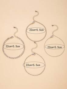 4pcs/Set Minimalist Chic Metal Thin Chain Layered Geometric Anklet Jewelry Set, Versatile For Any Occasion, Perfect Gift For Women - Multicolor - View 8