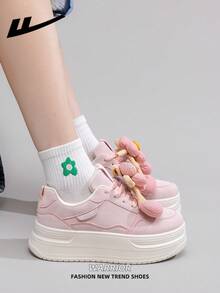 1双 WARRIOR 女士厚底系带软底休闲鞋，低帮户外平底鞋，保暖冬季鞋，通勤鞋，圆头低跟防滑纯色优雅软底徒步鞋，适合学生毕业照拍摄，低帮皮质运动鞋 - 粉色 - 查看 8