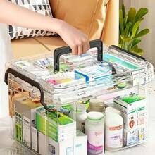 1 pieza Organizador de medicina de doble capa transparente de PVC de gran capacidad - Fácil acceso, ideal para el hogar y los viajes, sin necesidad de energía, ligero, acabado mate, montaje sobre encimera, diseño independiente, uso multipropósito, cajas de almacenamiento para organizar