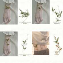 4张复古绿色蝴蝶临时纹身贴纸，彩色蝴蝶纹身贴，防水持久