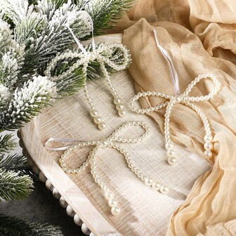 5pcs Faux Pearl Bow Christmas Decorations, Gift Bouquet Craft Ornaments