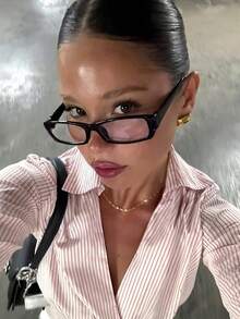 1 Pair Women's Rectangular Plastic Frame Eyeglasses, Simple & Elegant College Style, Versatile & Fashionable, Suitable For Graduation, Debate, Club Activities