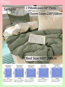3pcs Green & Light Yellow Bedding Set, 1 Duvet Cover & 2 Pillowcases, Dorm Bedding For Boys & Girls, Simple Fashion Home Decor, Soft & Comfortable Bedroom Bedding, Fashion Set, Machine Washable, No Filling - Green - View 3