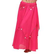 Saia de Dança do Ventre Feminina com Moedas, Saia Longa com Camadas para Apresentação, Prática, Festa, Fantasia de Festival