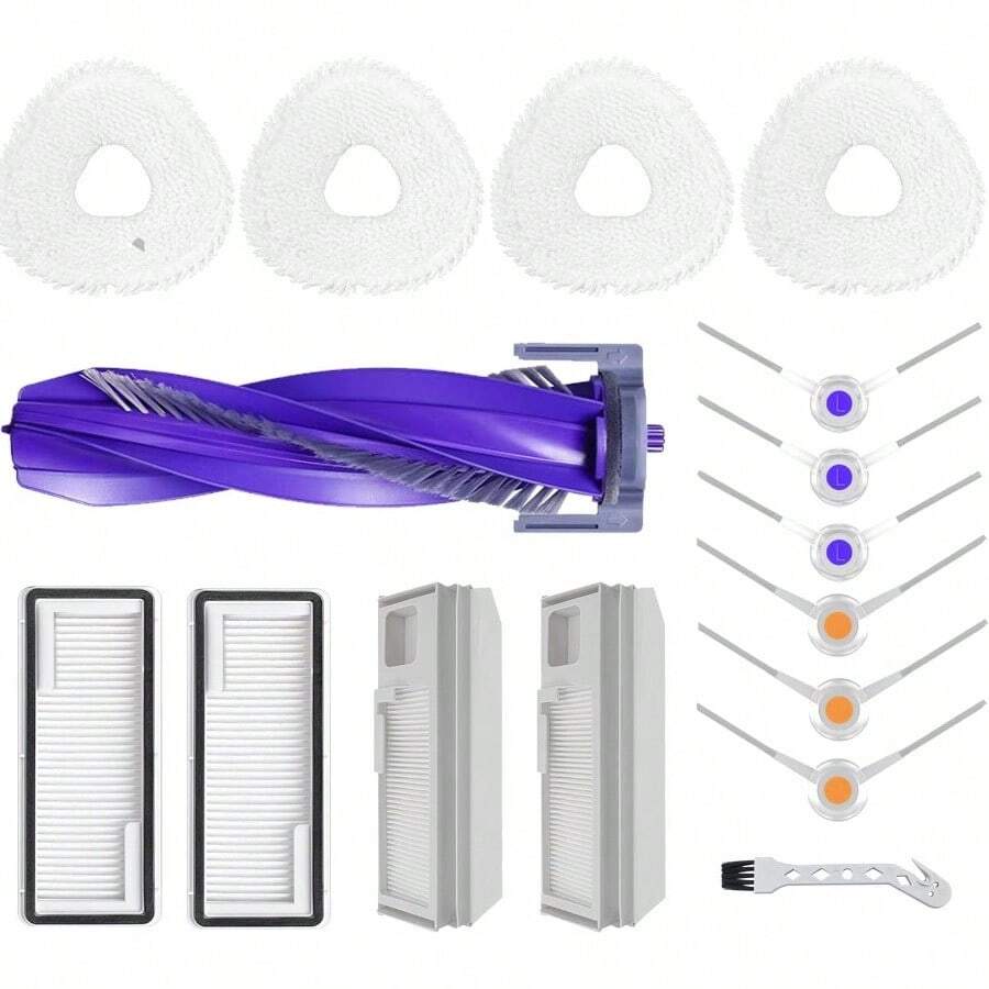 TFKI Replacement Part Accessories Fit Compatible With Narwal Freo X Ultra Freo Z Ultra Robot Vacuum1 Main Brush 4 Mop Pads 6 Side Brushes 2 Hepa Filters 2 Dust Bags 1 Cleaning Tool 16 Pack - như hình ảnh - Xem 1