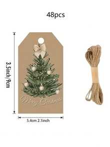 48pcs Christmas Gift Tags With Twine - Luxury Gold Christmas Tree Design, Black And Gold Premium Paper Wrapping Stickers, Holiday Decorations, Card Making - Elegant Holiday Tags For High-End Fine Gifts And Crafts, Vintage Style - Black - View 9