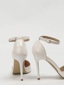 欧美风极简镂空女鞋，尖头细高跟凉鞋，适合婚礼穿着 - 米色 - 查看 3