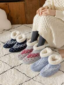 1 Pair Rabbit Fur Thermal Lined Slipper Socks, Soft Warm Thick Non-Slip Floor Socks For Men And Women, Autumn/Winter, Cozy Socks - Multicolor - View 2