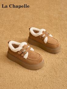 1 双 La Chapelle 女式休闲软底平底鞋，圆头低跟户外通勤鞋，优雅软底徒步鞋适合学生毕业照，低帮皮革保暖鞋