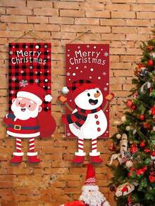 1 set Banderines decorativos de Papá Noel, banderines navideños a cuadros rojos y negros con Papá Noel y copos de nieve, decoraciones de fondo navideño, decoraciones de pared para fiestas, decoraciones de cortina de puerta navideña, decoraciones navideñas para el hogar, decoraciones navideñas para regalo para crear un ambiente festivo. - Multicolor - Ver 1