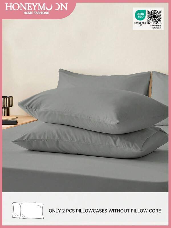2 piezas Funda de almohada súper suave y lisa, con sensación ligera y esponjosa, cierre de sobre, gris, certificado Oeko-Tex