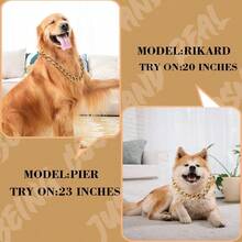 TFKI 18K Gold Plated Dog Chain Collar-3/4 Inch 20mm Width Cuban Link Durable Dog Necklace Cute Fashion Pet Collar For Pit Bulldog Light Metal Jewelry Bold Chain Puppy Accessories (17 Inch Gold) - Vàng - Xem 3