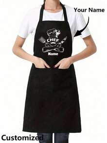 1pc Customized Kitchen Cooking Apron, Modern Polyester Oil-Proof Apron, Black Kitchen Apron, Polyester Apron, Suitable For Garden, Kitchen And Housework, Perfect For Home, Restaurant And Kitchen Cooking, Washable, Customized, Unique, Personalized, Ideal Gift For Boyfriend, Girlfriend, Family And Friends, Suitable For Use In Sofa, Bed, Car, Tea Room, Bedroom, Living Room, Bathroom, Dining Room And Other Places. - Multicolor - View 10