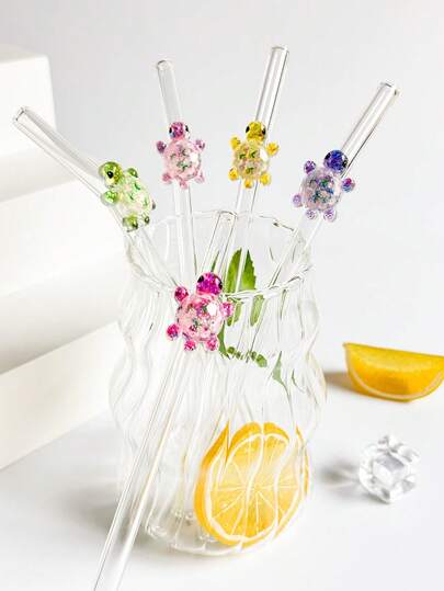 1 st/1 set återanvändbara sugrör i glas med sköldpaddsberlocker, sött böjbart och genomskinligt sugrör i glas med rengöringsborste, för kökstillbehör, vattenkopp, kalla drycker, mjölk, te, kaffe, juice, smoothies, kök, restauranger, cocktailpartyn, skolstart, presenter till flickvänner/pojkvänner, föräldrar, vänner, semestertillbehör.