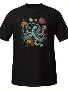 Sports Octopus T Shirt  Funny Octopus Juggling Balls Tee  Cartoon Athlete Octopus Football Basketball Soccer Humor T-Shirt,This Fun Printed Casual T-Shirt Is The Perfect Gift For Valentine's Day/Christmas - 款式29 - 查看 1