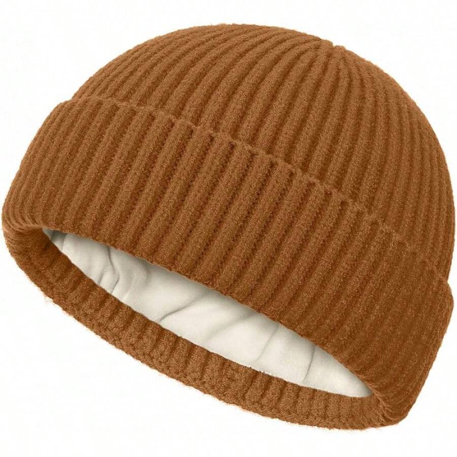 Fleece Lined Wool Fisherman Beanie Men Women, Thermal Skull Cap Winter Hats, Cold Weather Warm Knit Cuffed Cap - Lạc đà - Xem 1