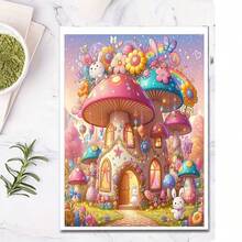 1pc DIY Diamond Painting Dreamlike Mushroom House, Cartoon Rabbit, Rainbow Flower, Creative Decor Painting, Adult Gift For Home, Bedroom, Living Room, Bathroom, Holiday Gift - Multicolor - View 4