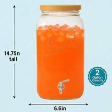2 Gallon Glass Beverage Dispenser With Wooden Lid Large Square Mason Jar Drink Container With Stainl Steel Spigot Big Batch Iced Tea Lemonade Water Or Party Drinks - Nắp gỗ màu nâu - Xem 3