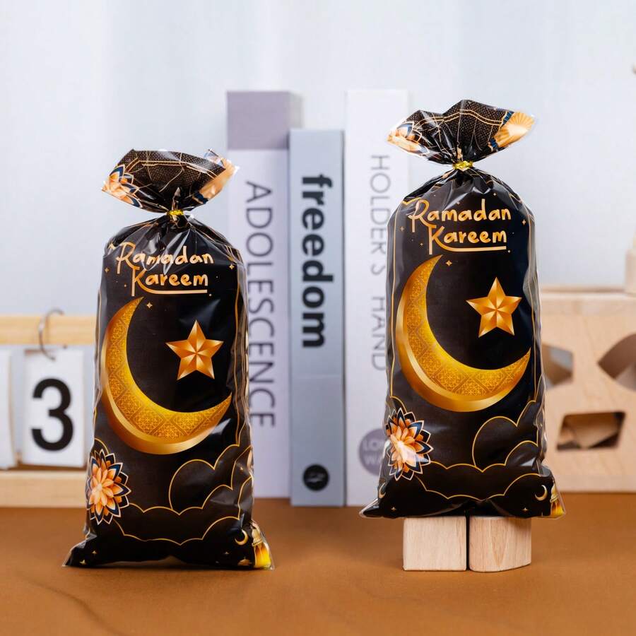 50pcs Ramadan Black Gold Candy Bags, Gift Bags, Creative Home Holiday Party Decorations, Gift Packaging Bags, Candy Snack Baking Packaging Bags - Multicolor - View 1
