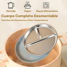 2 Piezas Platos de Acero Inoxidable para Bebé con Ventosa, Plato Divisorio para Comida Infantil, Platos para Niños Bebé Antideslizante, Plato Acero Inoxidable Durable y  (Azul+Gris) - Azul+Gris - Ver 12
