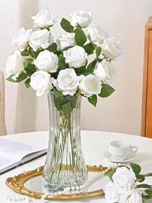 100 Pcs Artificial Roses In Bulk, Fake Silk Roses Realistic White Roses For Wedding Centerpieces Flower Arrangement Home Decor - 白色 - 查看 3