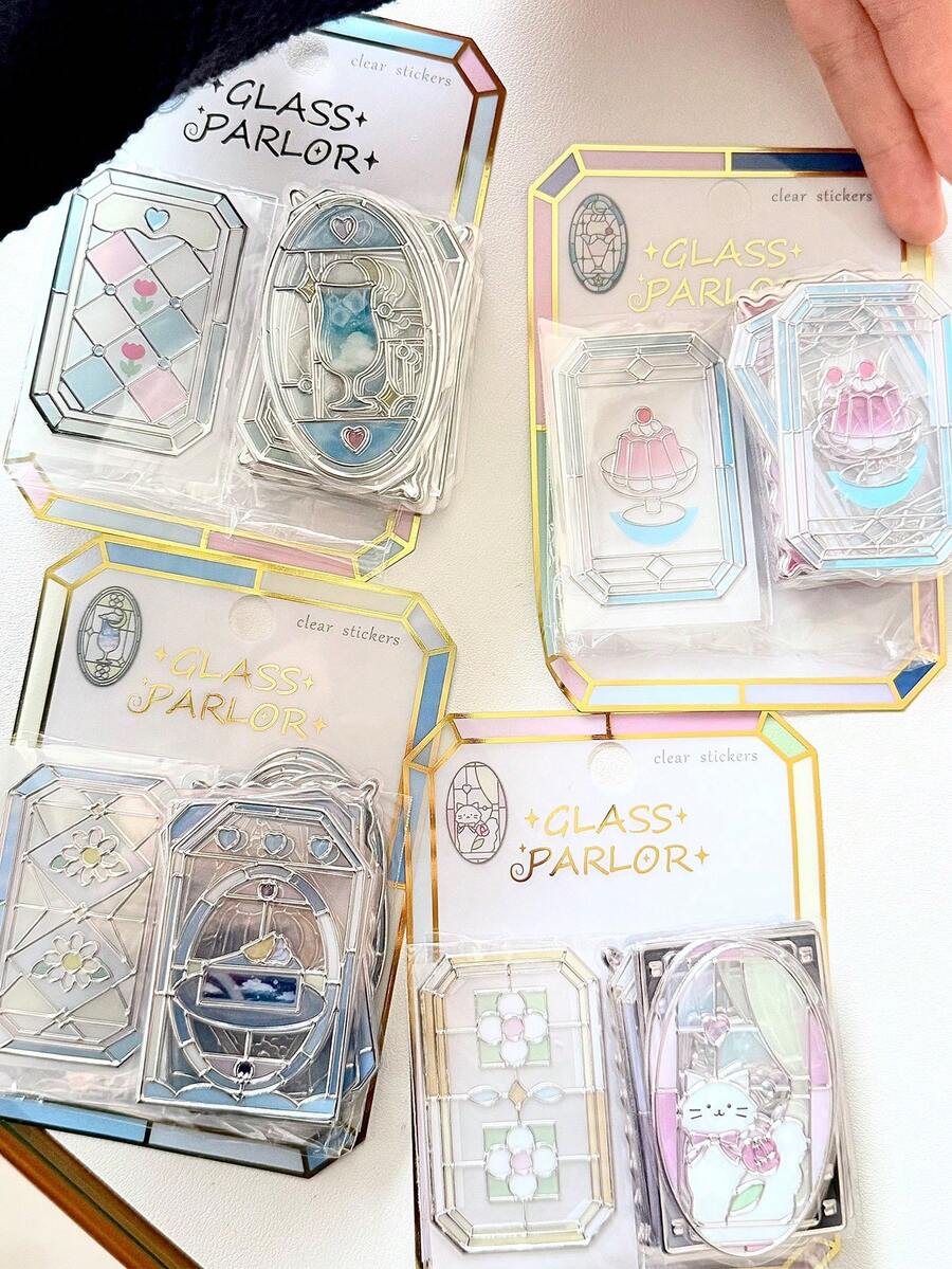 18pcs/Pack Embossed Stained Glass Window Stickers, Vintage Decor For Phone, Planner, Water Bottle, Colorful Translucent GlassParlor - Multicolor - View 1