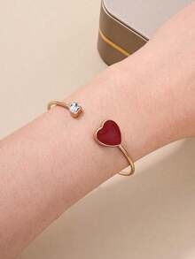 1pc Fashionable & Unique Metal Red Heart Shaped Bracelet, Suitable For Valentine's Day Gift, Romantic Dinner, New Year's Gift And Daily Wear Valentines,Mom,Mother,Mother's Day,Gift H5WL - Đỏ - Xem 5