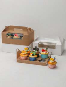 4pcs/8pcs 2/4/6/12 Cavity Cupcake Boxes With Clear Window, Muffin Cups, Pastry, Dessert, Tart, Mousse Cake, Bakery Packaging For Afternoon Tea - Multicolor - View 10