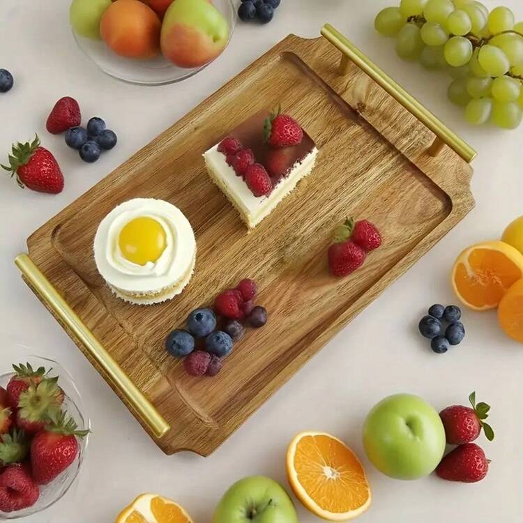 1 件长方形食物托盘、小拼盘、面包盘、茶道托盘、早餐托盘、茶具托盘，适用于盛放熟食、甜点、茶道、家庭聚会、婚礼、家居装饰、圣诞节、丰收节、墙面装饰、生日派对、浴室、咖啡桌、管家使用 - 棕橙色 - 查看 6