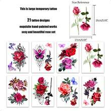 大判のバラの花の仮タトゥー 入れ墨 女性の仮タトゥー セクシーな蝶の花 - 写真の通り - チェックする 5