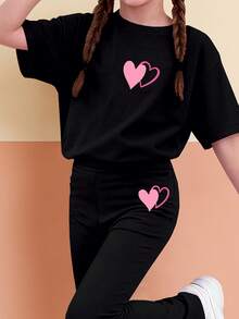 Girls' Clothes T-Shirt Two Pieces Set And Slim-Fit Elastic Bell-Bottom Pants, European And American Summer Set, Fashionable Multi-Color Suitable Daily Travel. - Black - View 4