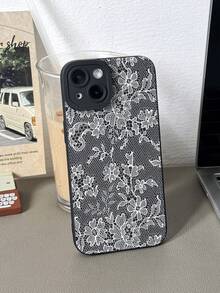 1 pieza Elegante y romántico estuche suave para teléfono con patrón de encaje y forma de ojo de gato negro que cubre completamente, compatible con iPhone 11/12/13/14/15/16 Pro Max