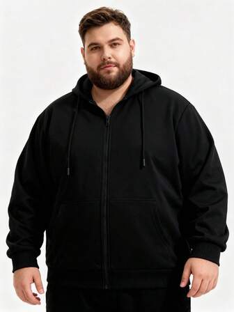 Sudadera con capucha casual de talla grande en color negro, adecuada para otoño/invierno, top de manga larga