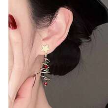 1对圣诞创意多层春季五角星耳环，时尚圣诞树耳环，节日氛围耳环，适合圣诞节佩戴 - 彩色 - 查看 5