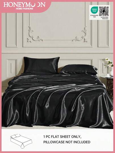 1件装高级丝滑缎面床单，柔软透气，不易起皱，提升睡眠质量，奢华酒店风格，送给父母朋友的礼物，黑色，深口袋床单，柔软透气，适用于各种尺寸的床——单人床、双人床、特大号床、大号床，通过Oeko-Tex认证