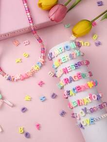 200/Pcs Bohemian Alphabet Beads Set, Acrylic 3D Letter Beads For Jewelry Making, DIY Bracelet Kit, Friendship Gift, Art & Craft Supplies, Fashion Accessories For Keychains, Phone Charms, Creative DIY Parts, Ideal For Valentine's, Thanksgiving, Christmas - Synthetic Stone, No Plating