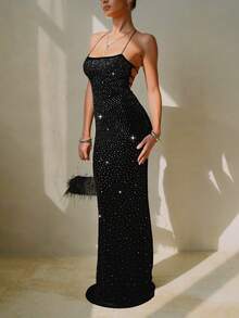 Sexy Ombre Rhinestone Mermaid Tail Bodycon Party Cocktail Dress For Women Wedding Black Spring - Black - View 9