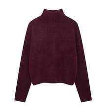 Seelio Autumn/Winter New Women's Fashion Minimalist Soft All-Match High Neck Long Sleeve Knit Sweater - Burgundy - View 1