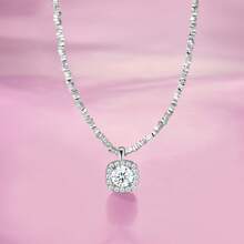 1 pieza Collar de moissanita cuadrada de 6.5 mm, plateado en plata S925 con baño de oro de 18K, diseño de cadena cuadrada, joyería elegante adecuada para boda, fiesta, vacaciones, Navidad, uso diario - Plateado - Ver 5