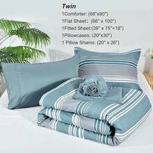 Pieces Comforter Set, Striped Bed In A Bag, Charcoal Stripe Bedding, 18 Deep Pocket All Season, Ultra Soft Bedding Sets With Comforter, Sheets, Pillowcases & Shams, Luxury Cozy Bedding Very Beautiful PKZD - 霧霾藍 - 查看 7