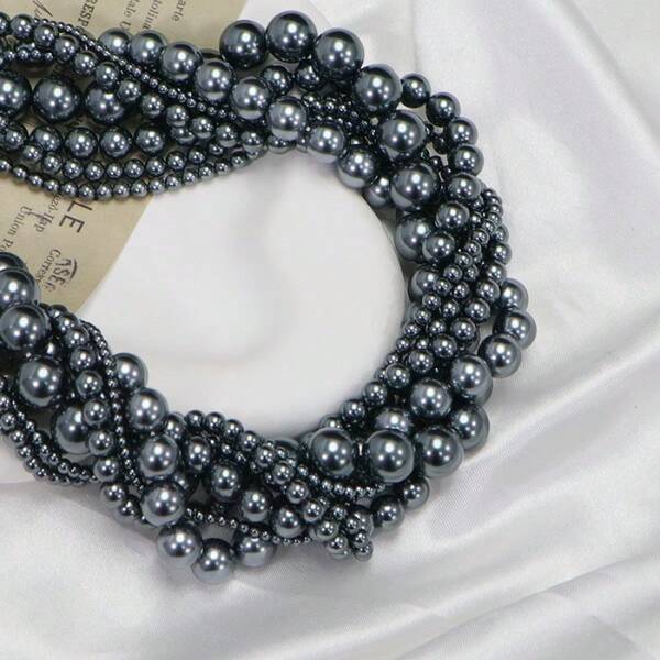 Obsidian Bead & Pearl Necklace For Women, Delicate Lightweight Sweater Chain Necklace, DIY Jewelry Accessories