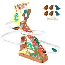 恐龙过山车玩具、恐龙爬梯音乐玩具、恐龙赛道、电动赛道游戏自动攀爬器、带恐龙迷你车的爬梯玩具、圣诞节、万圣节和新年礼物（不含电池） - 彩色 - 查看 15