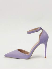 欧美风极简镂空女鞋，尖头细高跟套脚凉鞋，细高跟鞋 - 紫色 - 查看 2