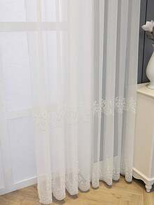 1pc White Luxury Beaded Embroidered Sheer Curtain, Translucent, Suitable For Living Room, Bedroom, Balcony, Office, Home Decor, All Seasons - White - View 4