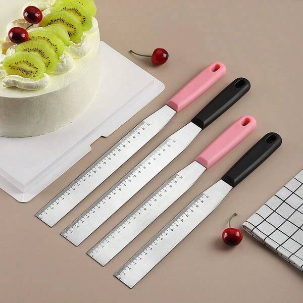 Nivelador de pasteles profesional con regla incorporada - Acero inoxidable resistente (420) - Marcas de escala doble - Se adapta a pasteles de 8" y 10" - Para hornear, decorar, alisar - Ideal para panaderos domésticos y profesionales - Diseño de fácil limpieza, herramienta para hornear pasteles