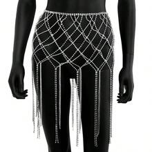1pc Long Fringe Rhinestone Dress For Women Flower Belt Body Chain Jewelry Crystal Silver Skirt For Stage Party Accessories - Style 1 - View 2