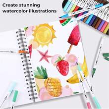 Ohuhu Markers For Adult Coloring Books No Bleeding 60 Colors Coloring Markers Water-Based Dual Tips Fineliner & Brush Drawing Pens Art Pens For Adults Sketch Journal - Maui - White - 60色 - 查看 5