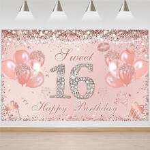 1 cái Phông nền biểu ngữ sinh nhật Sweet 16 màu vàng hồng Trang trí tiệc Sweet 16 cho bé gái Bóng bay lấp lánh Đạo cụ chụp ảnh sinh nhật 16 tuổi - Nhiều màu - Xem 1