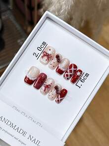 情人节红色法式蝴蝶结设计手工美甲用品 - 紅色 - 查看 2