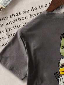 Young Boy Cartoon Print Short Sleeve T-Shirt - Dark Grey - View 6